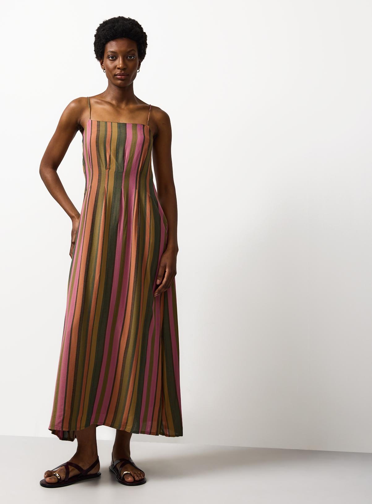 Buy Orange & Green Stripe Midaxi Cami Dress 18 | Midaxi | Tu